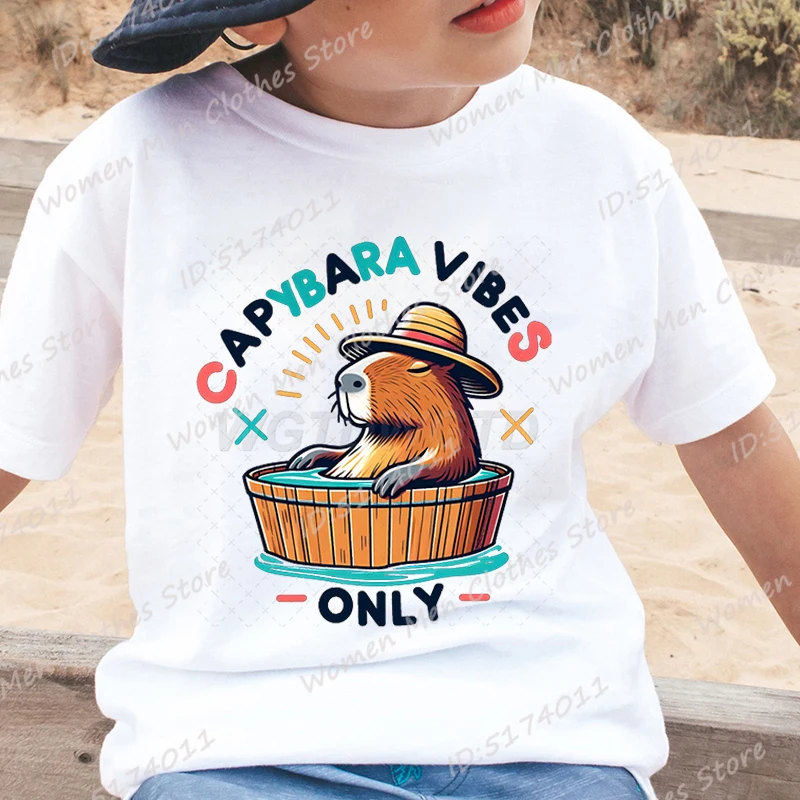 Cute Capybara Vibes Only Graphic T-Shirt Funny Children Boys Tees Summer Fashion Casual Tee Shirts Personalized Popular T-shirts