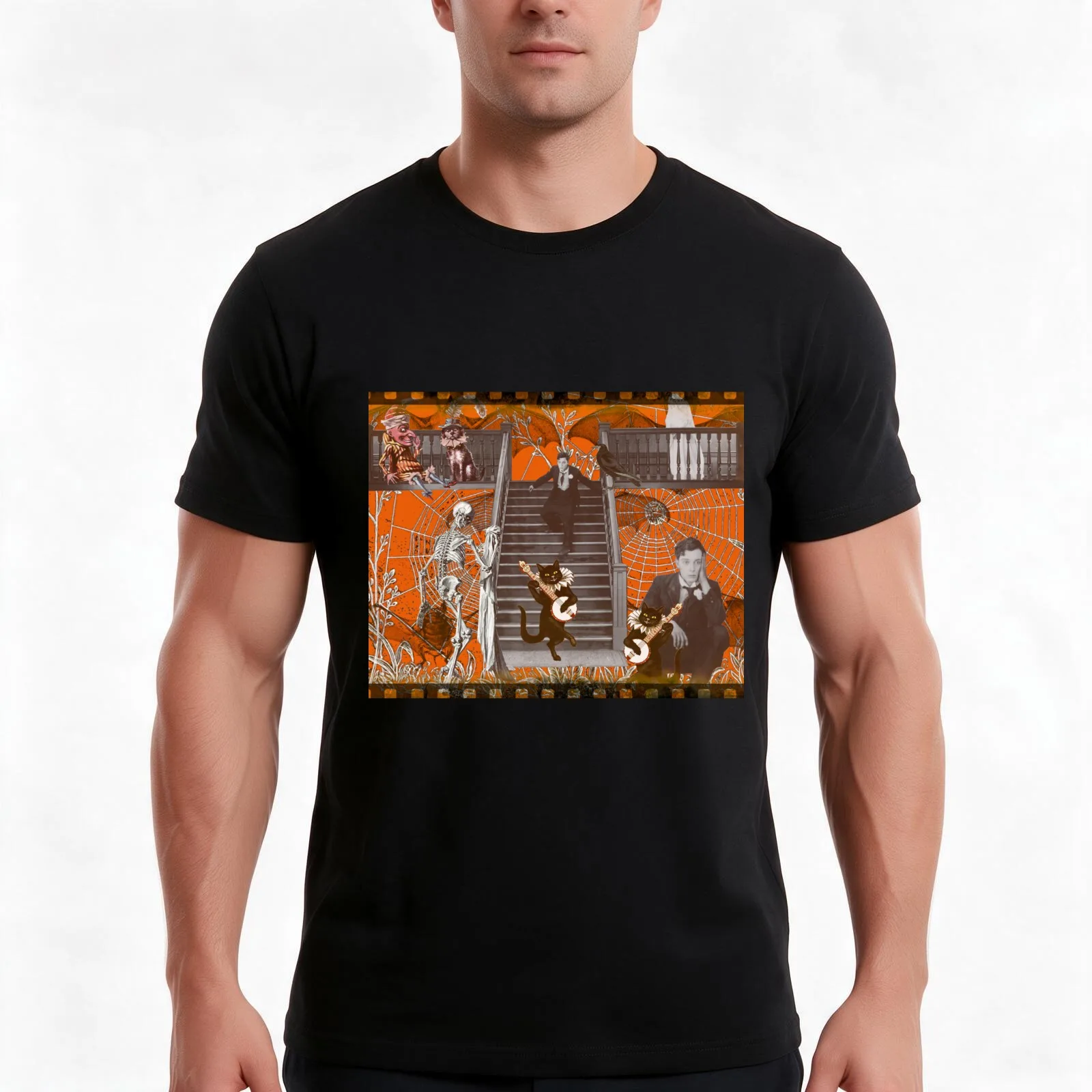 Buster and The Haunted House T-Shirt, Summer Casual Cotton Tee, Oversized Streetwear Tops, Vintage Graphic Print, 100% Cotton