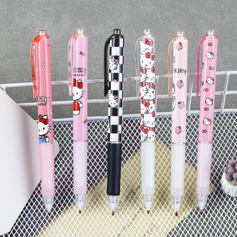 6 Stuks Kawaii Sanrio Gel Pen Schattig Hello Kitty Mijn Melodie Kuromi Cartoon St Sneldrogend Zwart 0.5Mm Druk Op De Balpen