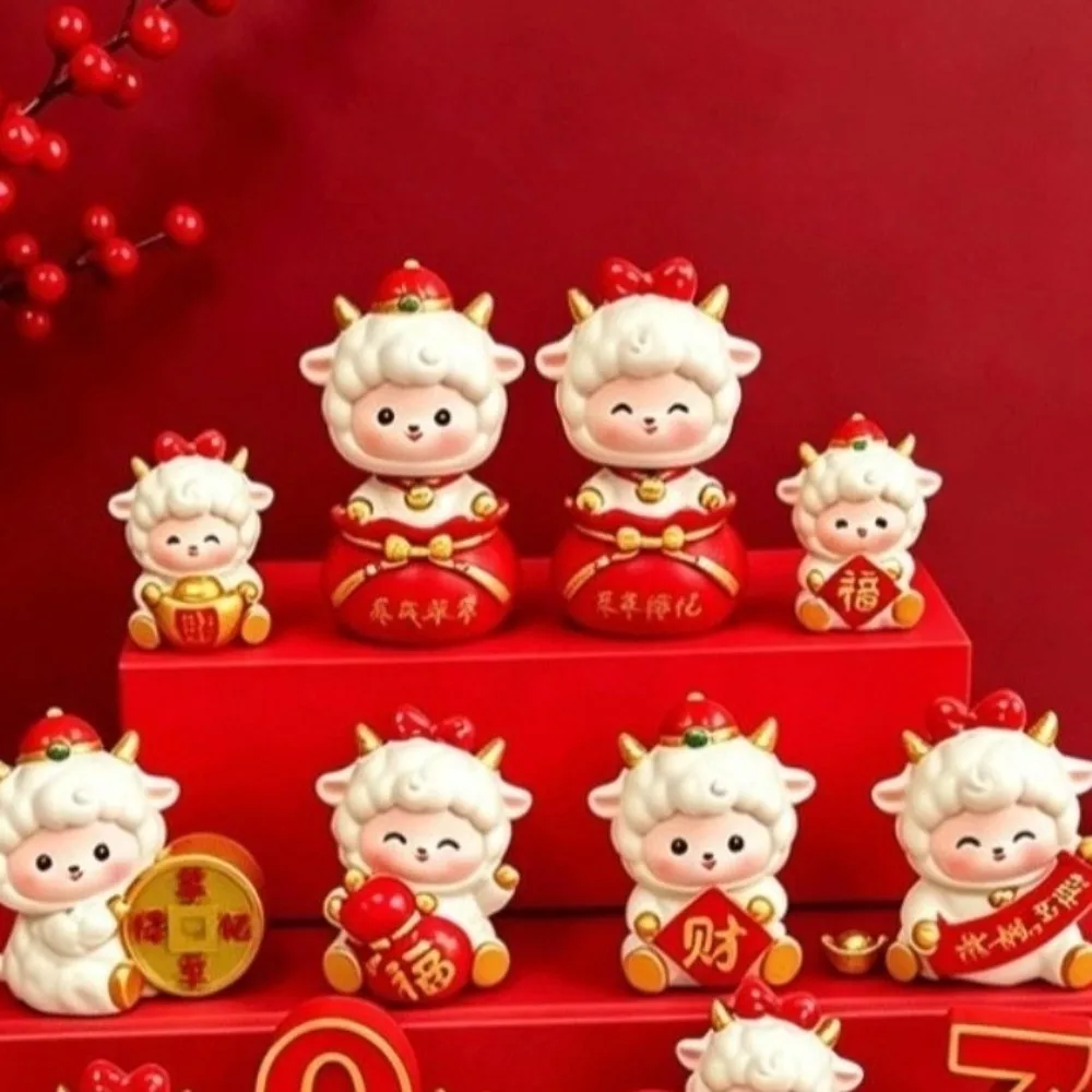 Resin Year Of The Goat Ornament Cartoon Shaking Head Chinese Zodiac Sheep Figurine Multi-options Small Medium Large Size