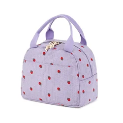 Corduroy Lunch Bag Thermal Insulation Lunch Box Storage Handbag Multifunctional Kid School Cooler Bag Picnic Food Pouch