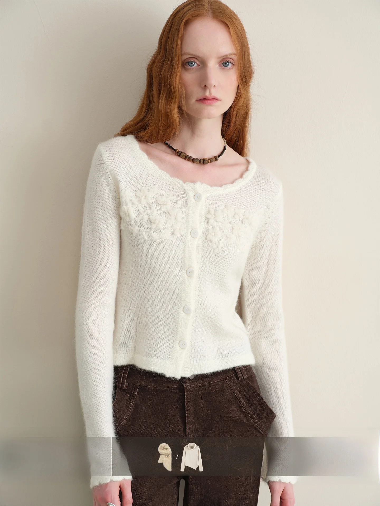 

Кардиган из шерсти альпаки ручной работы с 3D-цветочным вязанным крючком и волнами, повседневный длинный свек, круглый цветочный узор Ne