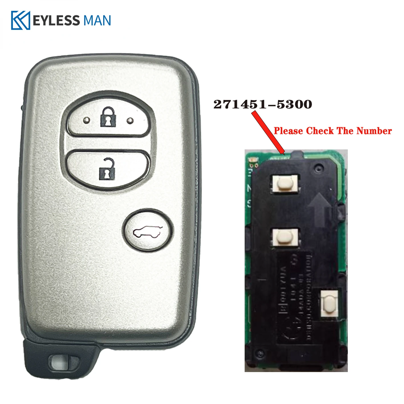 3Button Remote Car Key Fob for Toyota Land Cruiser Prado 150 2007-2011 LC150 Proximity Key 312MHZ ID74 Chip Board:271451-5300