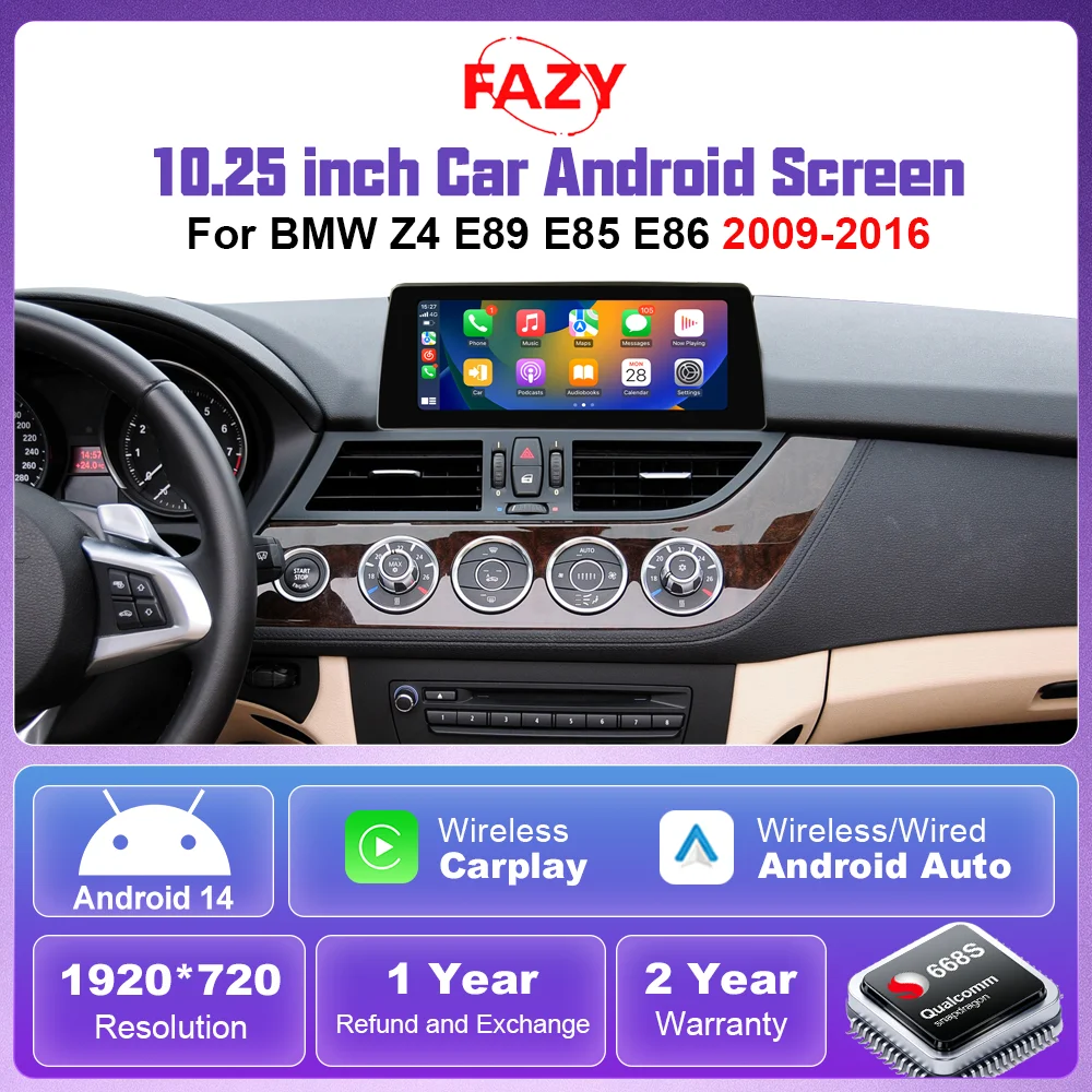 Head Unit Screen Android 14 Car Radio For BMW Z4 E89 E85 E86 2009-2016 Wireless Carplay Android Auto Touch Screen GPS Navi 4G
