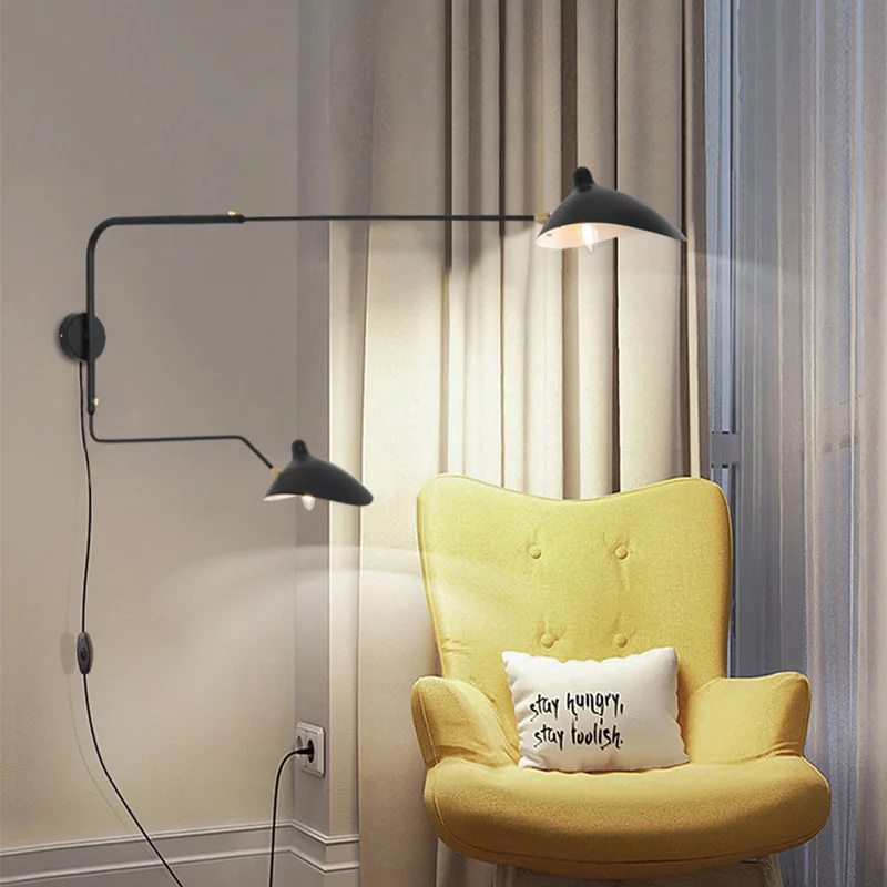 

Head Modern Black Wall Lamp Double Lamp Pole Can Swing Adjustment Living room Study Bedroom Bedside Duckbill Wall Lamp