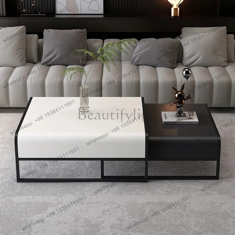 

Light luxury small coffee table minimalist small apartment retractable orange leather living room household Italian coffee table