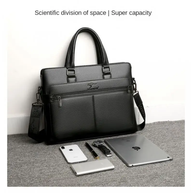 Luxury Men Business Bag, Waterproof PU Leather Briefcase, Large Capacity Crossbody Shoulder Tote Handbag for Office Daily Use