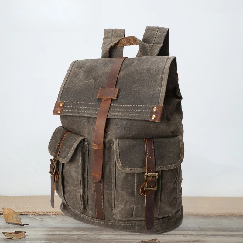 

Oil Wax Canvas Cow Leather Backpacks Unisex Waterproof Rucksacks 13" Laptops Daypacks Large Capacity Vintage Mochilas Back Pack