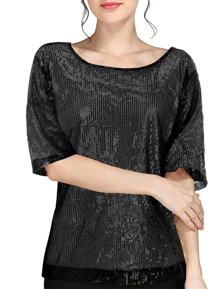 

Женская круглая футболка с жилетом и блестками iny из полиэфирного волокна ort Sve, летняя модная яркая футболка с блестками