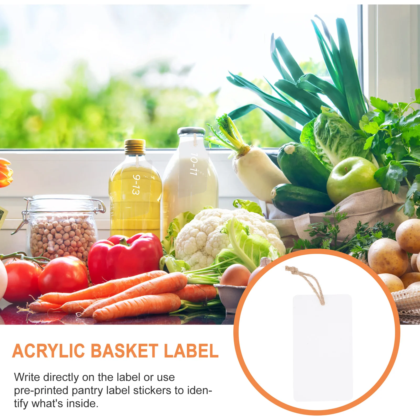

16Pcs Acrylic Basket Labels Hanging Tags Blank Writable Storage Bin Basket Label for Kitchen Pantry Bin Labels
