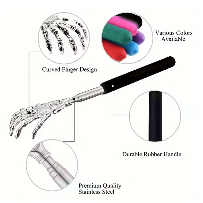 ポータブル伸縮式背かき器 ステンレス鋼製伸縮式背かき器 人間とペットの両方用 伸縮式背中マッサージ器