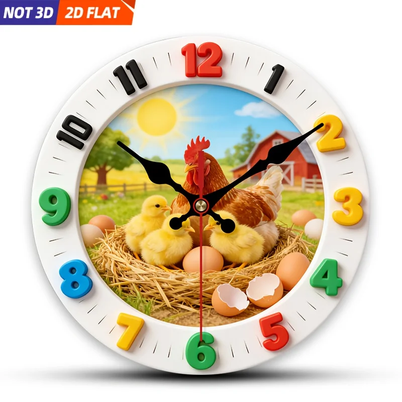 1pc of a Two-Dimensional Flat Wall Clock Featuring a Farm Chicken Design. This Silent And Creatively Styled Clock Is Perfect for