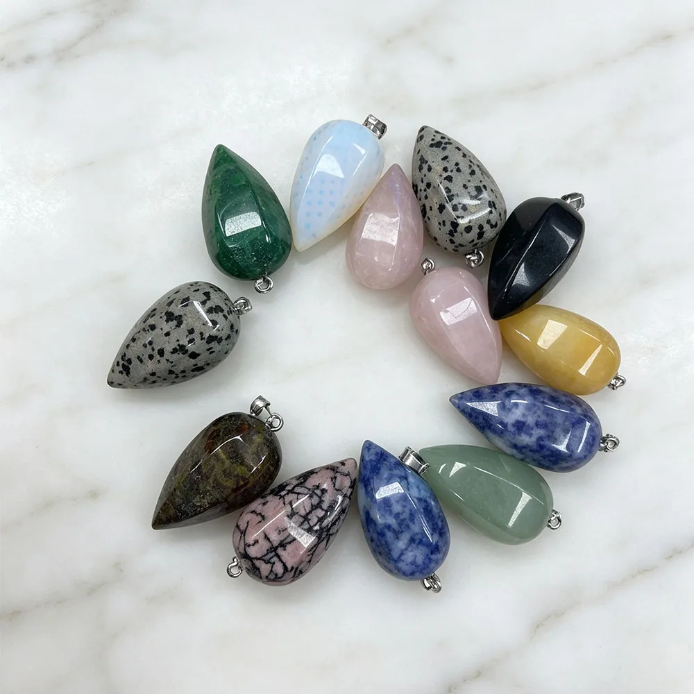 Exquisite Natural Stone Polished Six-sided Teardrop Single Hole Melon Seed Bead Loose Pendant DIY Jewelry Making Materials Gift