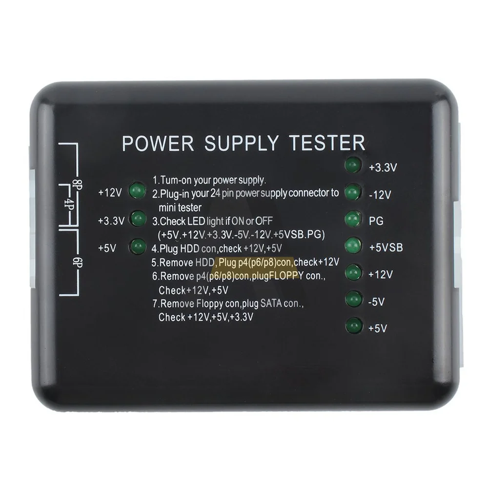 Power Supply Tester Checker LED 20/24 Pin for PSU ATX SATA HDD Tester Checker Meter Measuring for Computer PC Power Supply