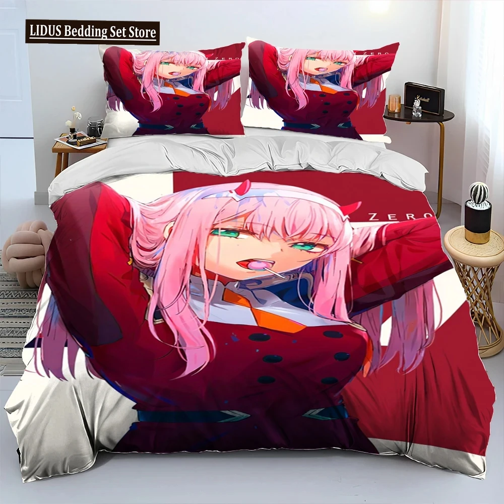 

Zero Two DARLING In The FRANXX Cartoon Comforter Bedding Set,Duvet Cover Bed Set Quilt Cover Pillowcase,Queen Size Bedding Set