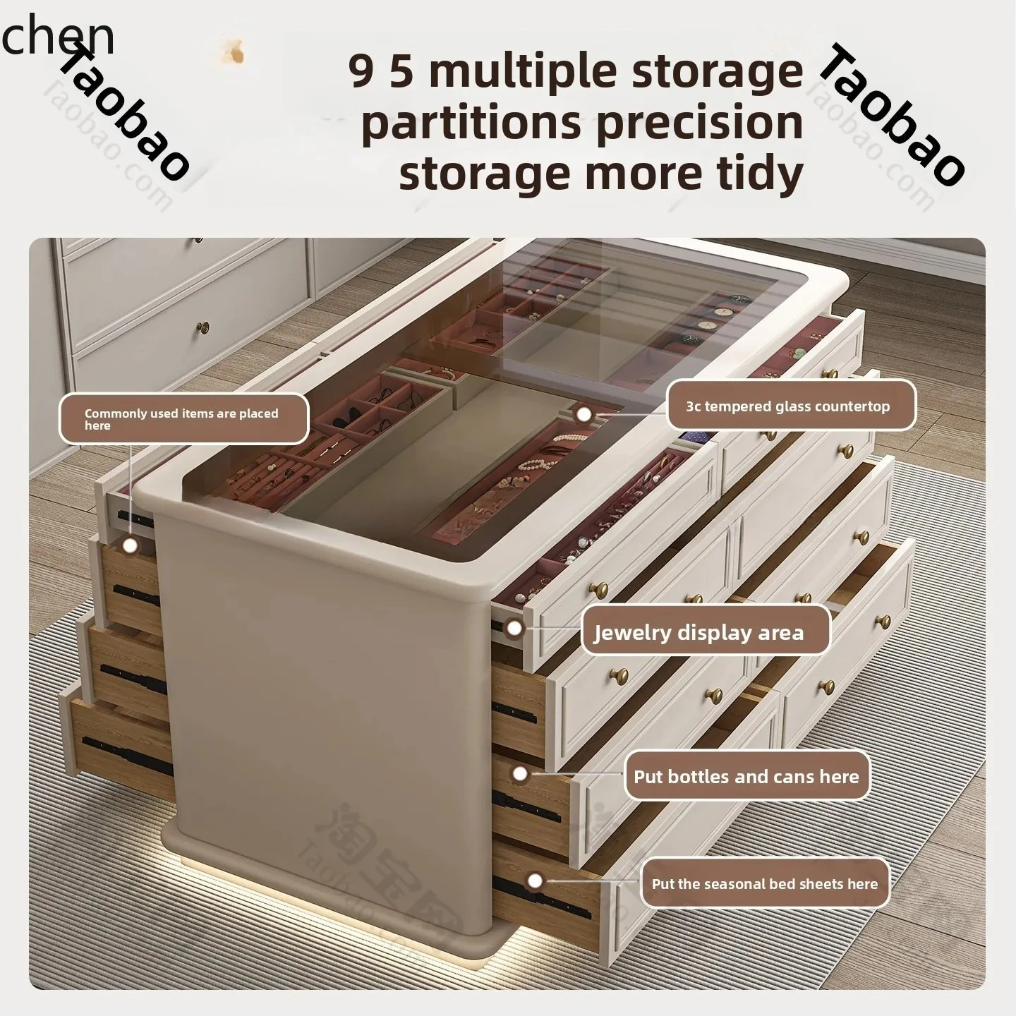 n3 Cloakroom Nakashimadai Clothing Store Jewelry and Jewelry Display Cabinet Drawer Type Double-Sided Storage Cabinet