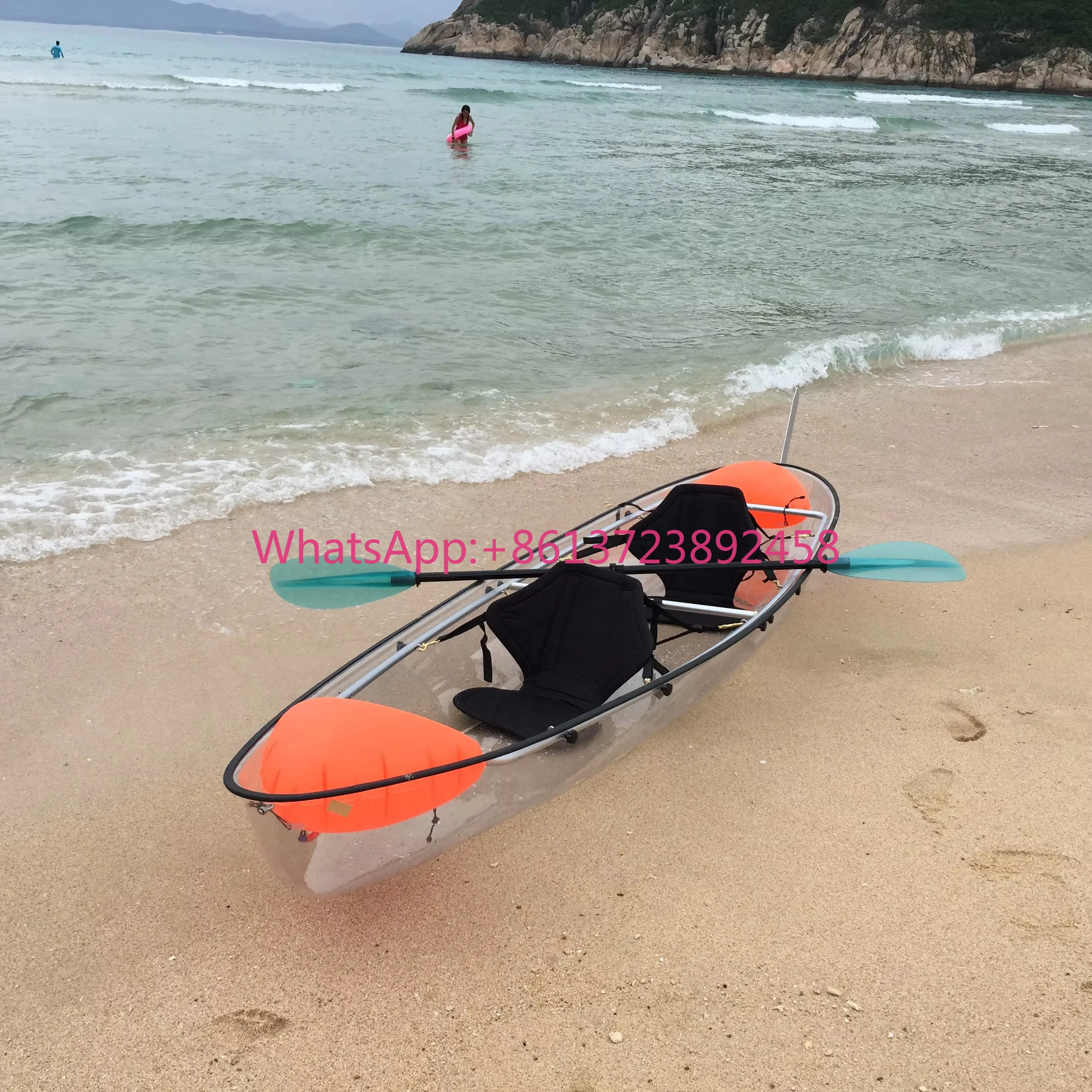 Kayak Transparente de Dos Plazas con Fondo Transparente y Asiento Doble para 1 Persona, Kayak de Pesca con Remo, Kayak Transparente de PC