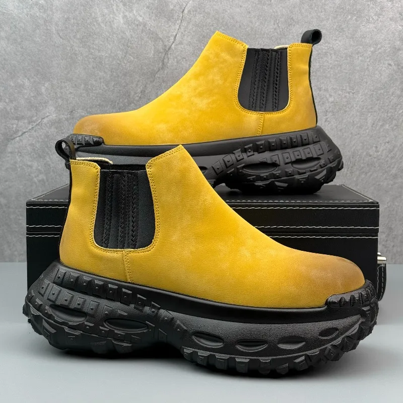 High Top Men's Shoes Thick-soled Height-increasing Men's Ankle Boots Trend Fashion Design Men Short Chelsea Boots