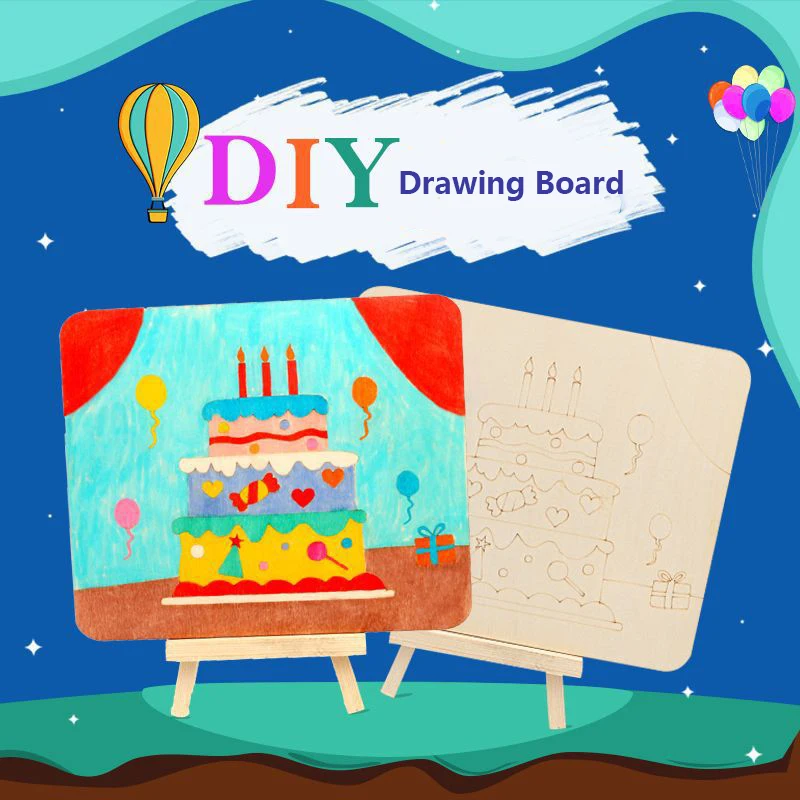 Wooden DIY Drawing Board Toy With Support Shelf Creative Doodle Coloring Arts Crafts Graffiti Clay Painting Kids Educational Toy