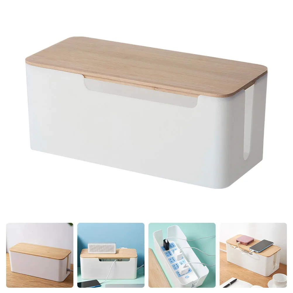 

Cable Management Wire Storage Socket ganizer Large Capacity Practical Long Cable Management Box Serving Time Bamboo Cover
