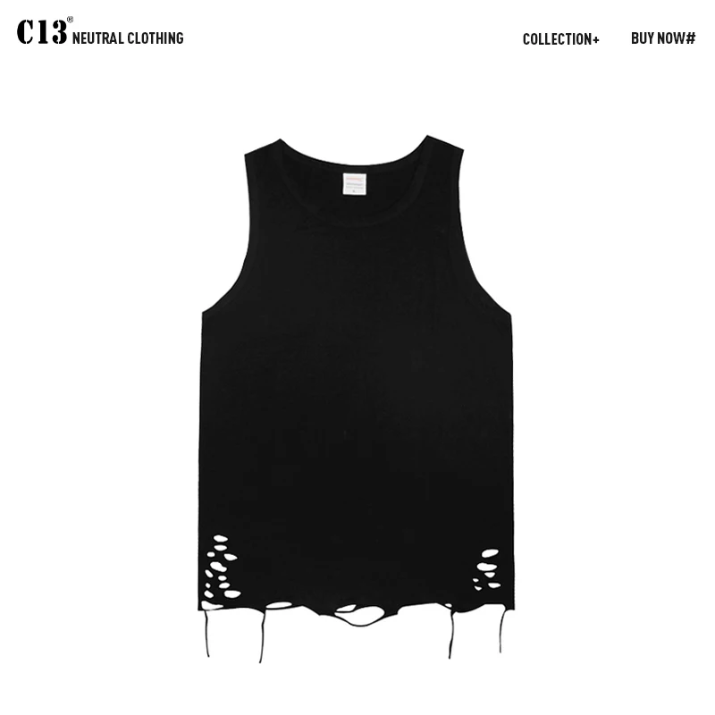 

Sleeveless T-shirt couple cotton letter printing loose casual retro street hole vest spring and summer wear vest tide short new