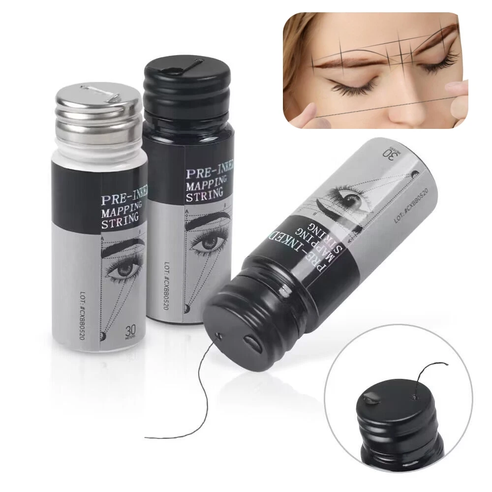 1 Stück 30m Schwarz/Weiß Microblading Mapping-Schnur, vorgefärbter Augenbrauen-Markierungsfaden, Tattoo-Brows vorgefärbte PMU-Mapping-Schnur – Detail 1