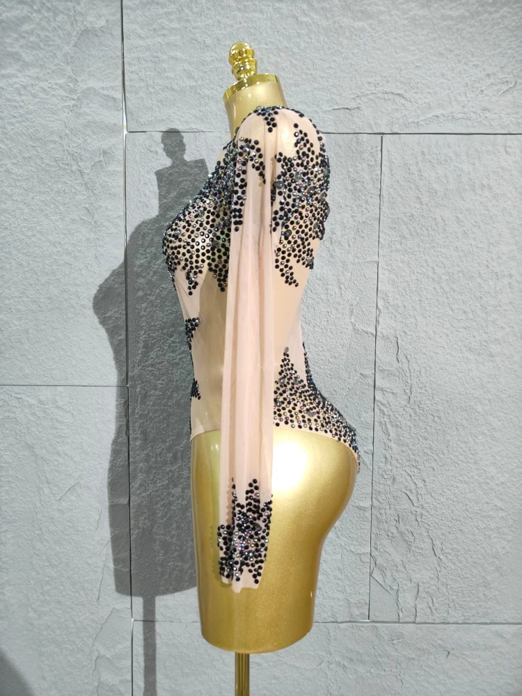 

Chic Long Sleeve Sexy Mesh See Through Bodycon Mini Dress Colorful Tassels Nightclub Party Performance Stage Wear