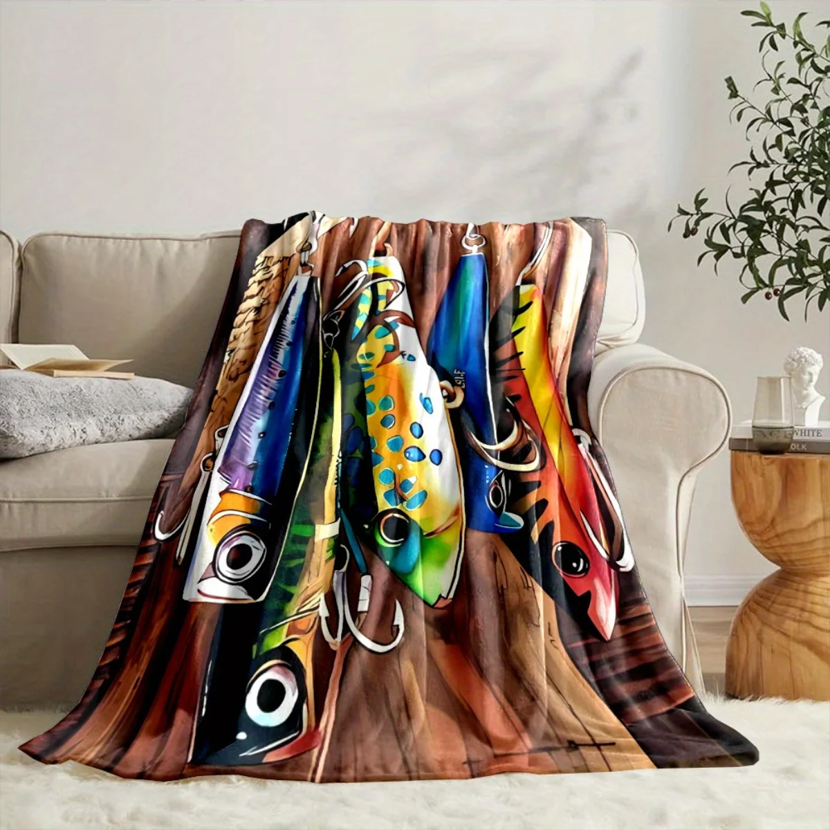 بطانية الفانيلا الناعمة والمريحة بنمط طعم الصيد مثالية للأرائك والأسرة والمكاتب والسفر والتخييم #2