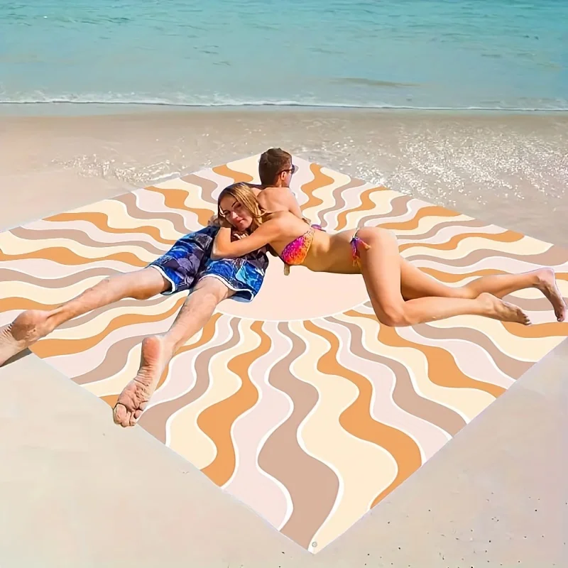 VIKAMA Retro Wave Pattern Beach Mat Anti Sand Portable Picnic Mat Beach Camping Grassland Foldable Storage