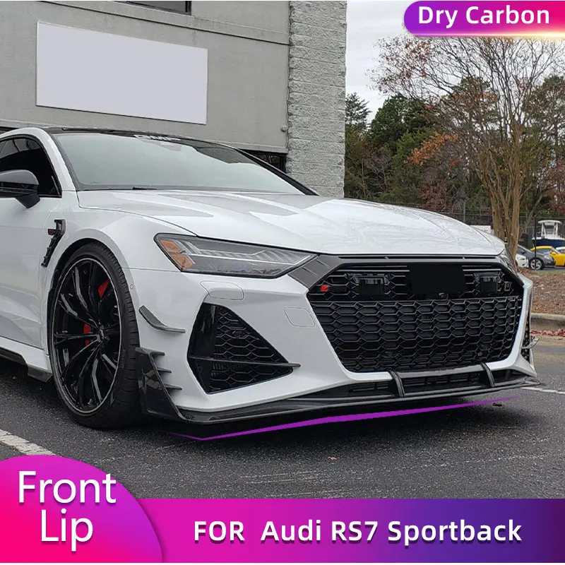 Prepreg Dry Carbon Front Bumper Lip Spoiler for Audi RS7 Sportback Hatchback 4-Door 2020 2021 Auto Front Lip Chin Apron Body Kit