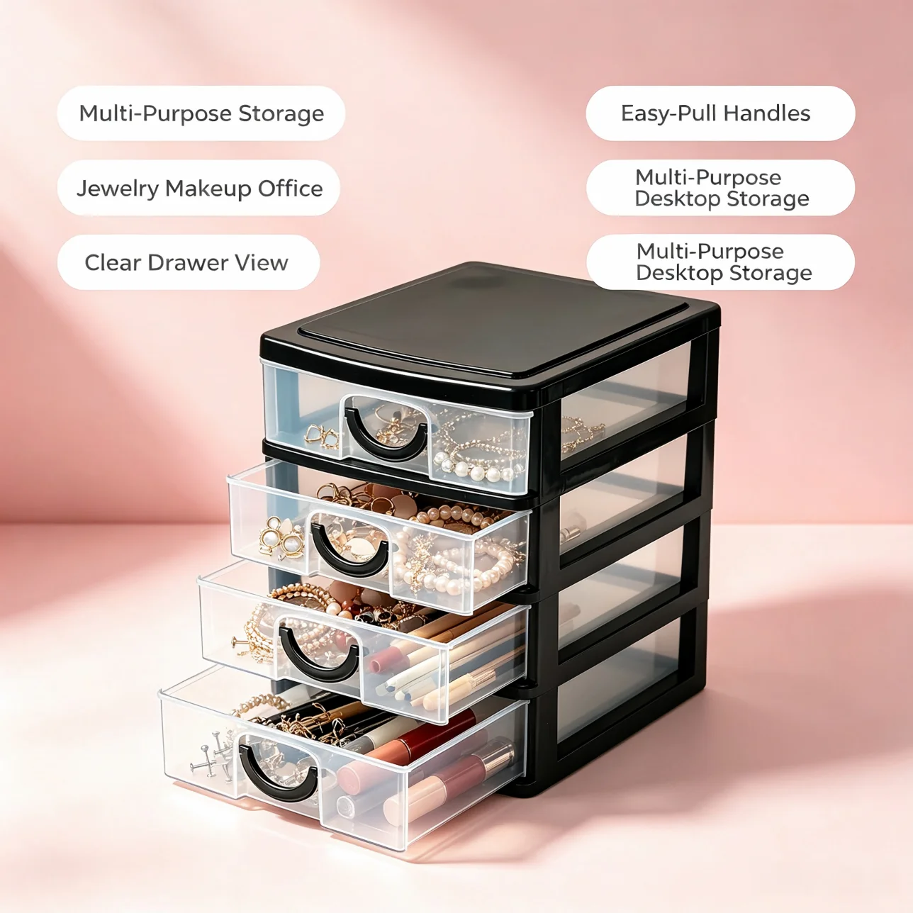 4-Tier Clear Desktop Drawer Organizer product image