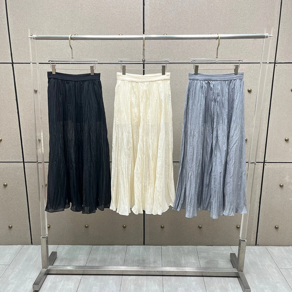 

Cotton Blend Women's Skirt Y2k Pressure Pleated Slim Simple Elegant Commuter High Waist Straight Skirt 2025 Early Fall New