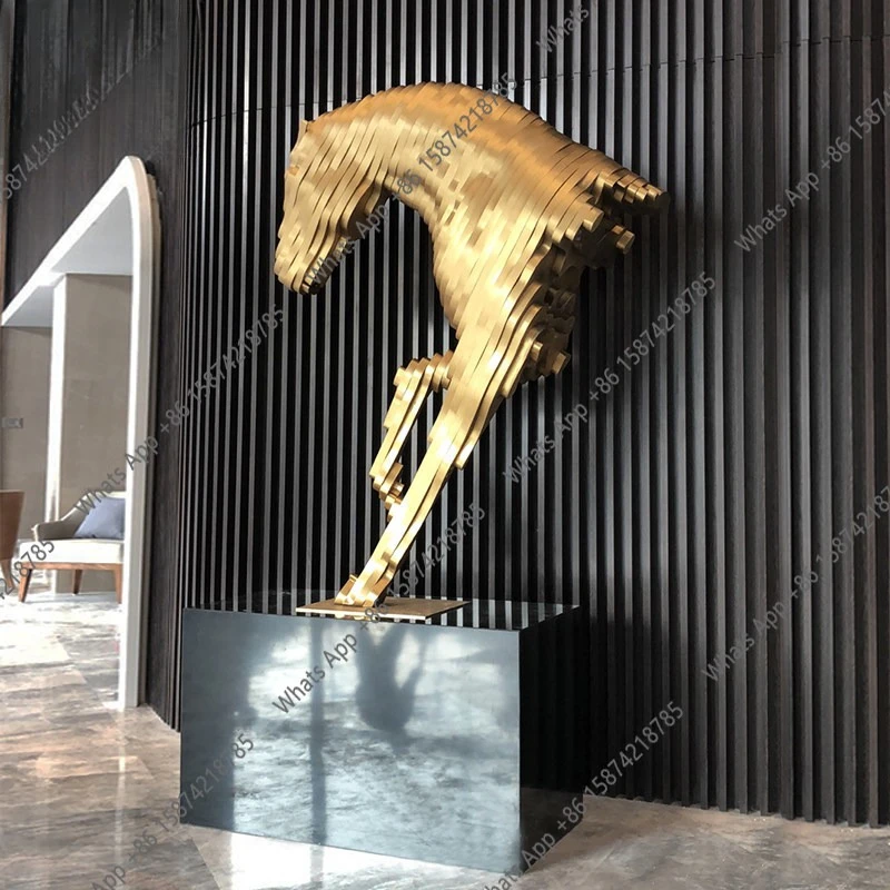

Stainless Steel Horse Head Floor Ornament Hotel Soft Decoration Sales Office Hall Decoration Animal Wood Carving Metal Sculpture