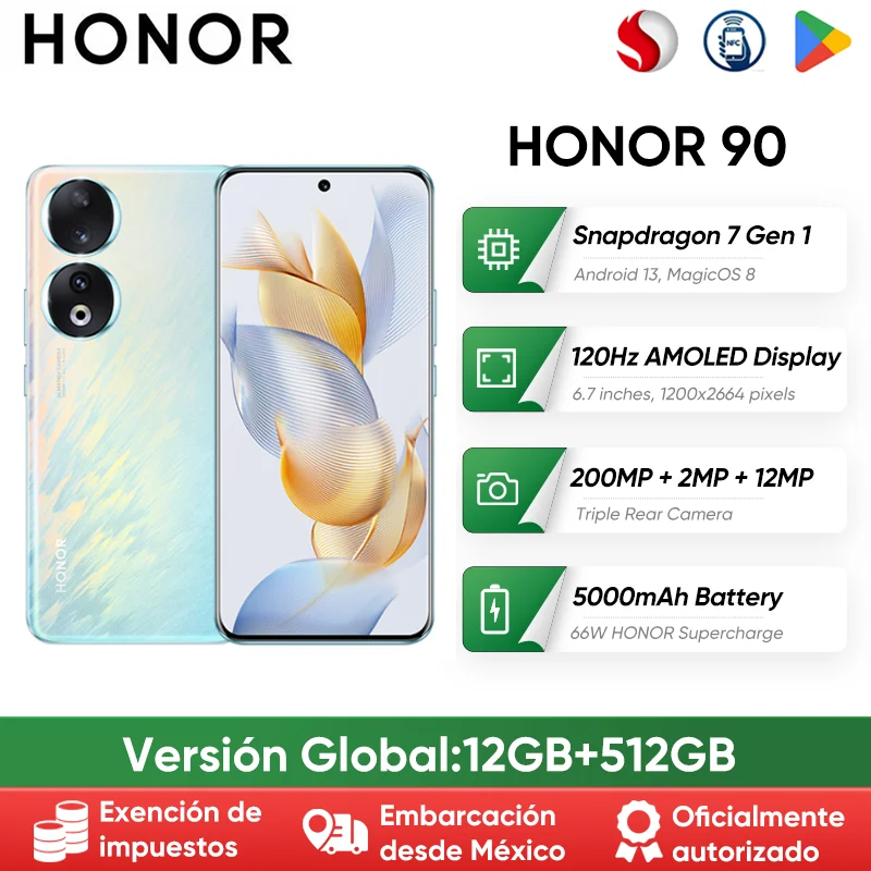 النسخة العالمية الأصلية HONOR 90 5G 200MP كاميرا فائقة الوضوح Snapdragon 7 Gen 1 5000mAh عمر البطارية 66 واط شاحن فائق 120 هرتز