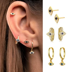 Silver Gold Color Delicate CZ Evil Eye Studs Premium Hoop Earrings for Women Classic Jewelry Accessories