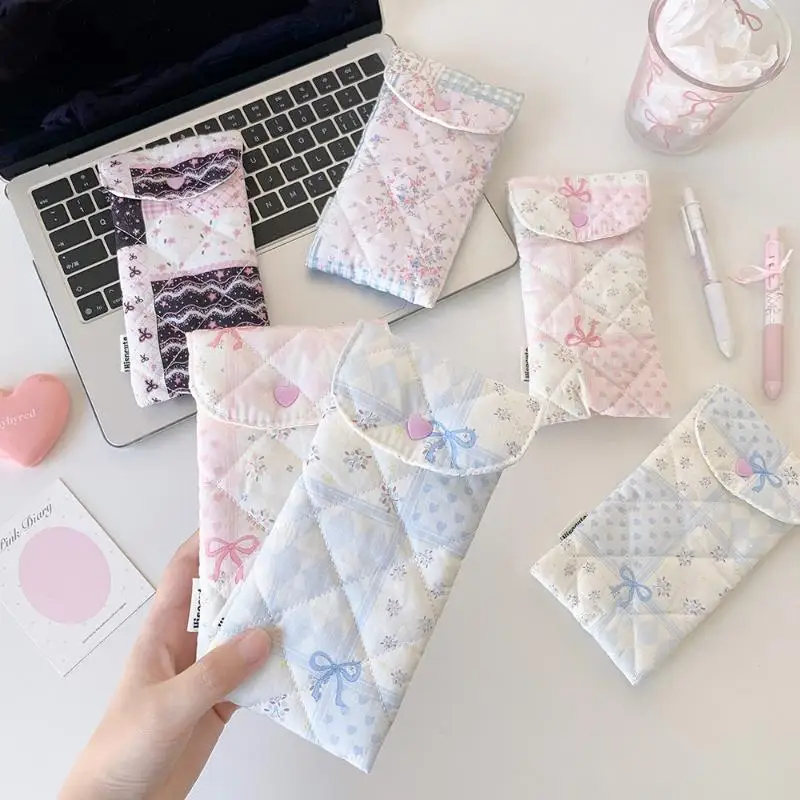 1Pcs Fashion Floral Bow Snap Pen Bag Student Stationery Girl Portable Glasses Storage Bag Large Capacity Travel Makeup Bag Gifts