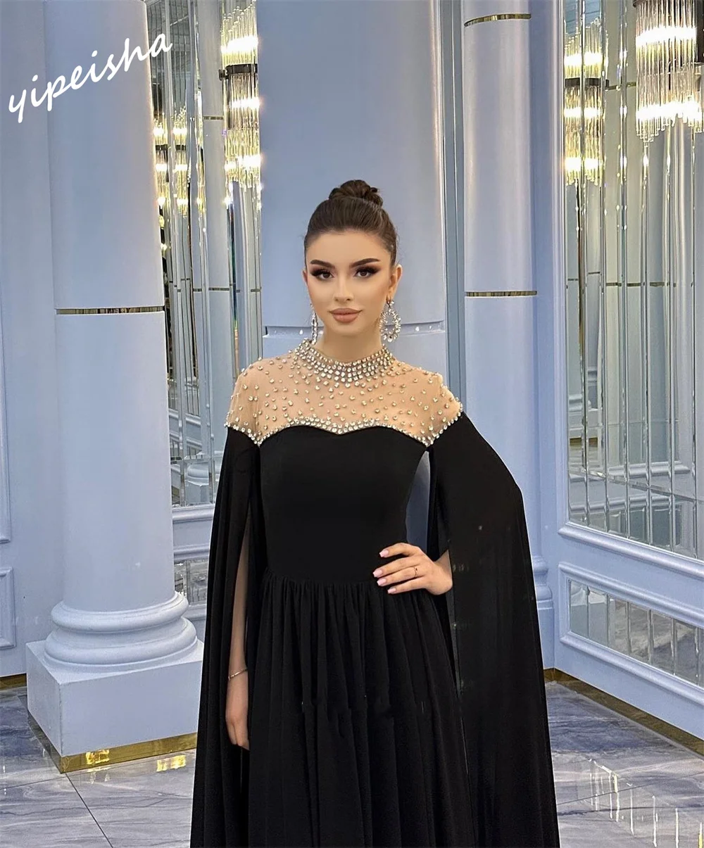 Prom Dress Saudi Arabia   Exquisite High Collar A-line es Rhinestone Vertically Chiffon Customized