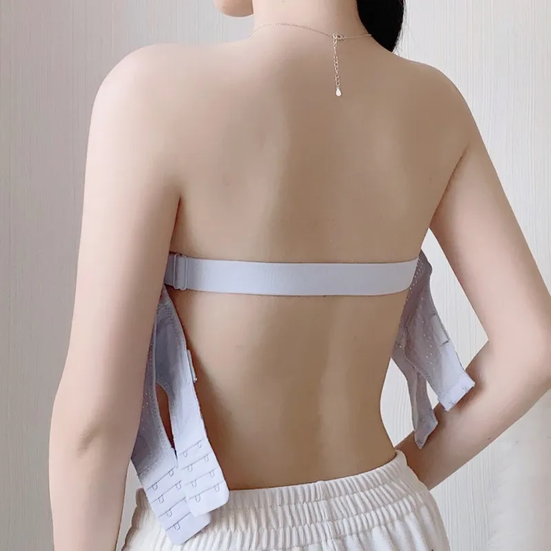 Summer Thin Strapless Underwear Women Push up Anti-Slip Bandeau Sexy Tube Top Wireless Bra Breasts Contracting  backless bra