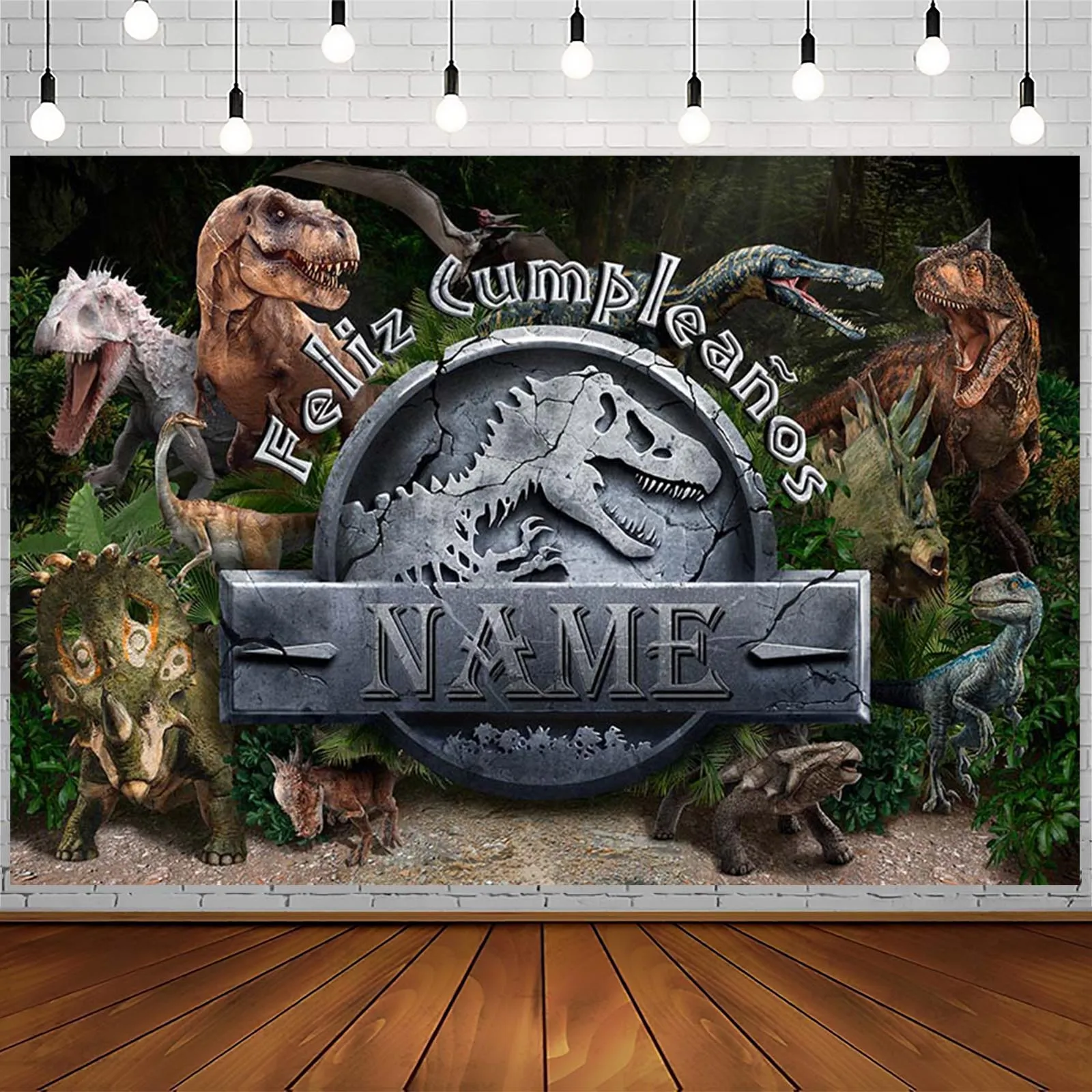 Dinosaur Custom Name Happy Birthday Backdrop Jungle Animal Safari Wild 1st Party Decor Cake Photozone Photography Background