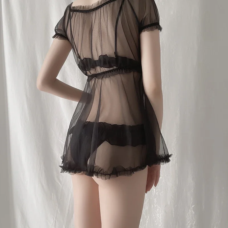 Pigiama lingerie sexy carino e dolce Camicia da notte trasparente provocante trasparente da letto libera dalla tentazione Abito da passione 2 pezzi