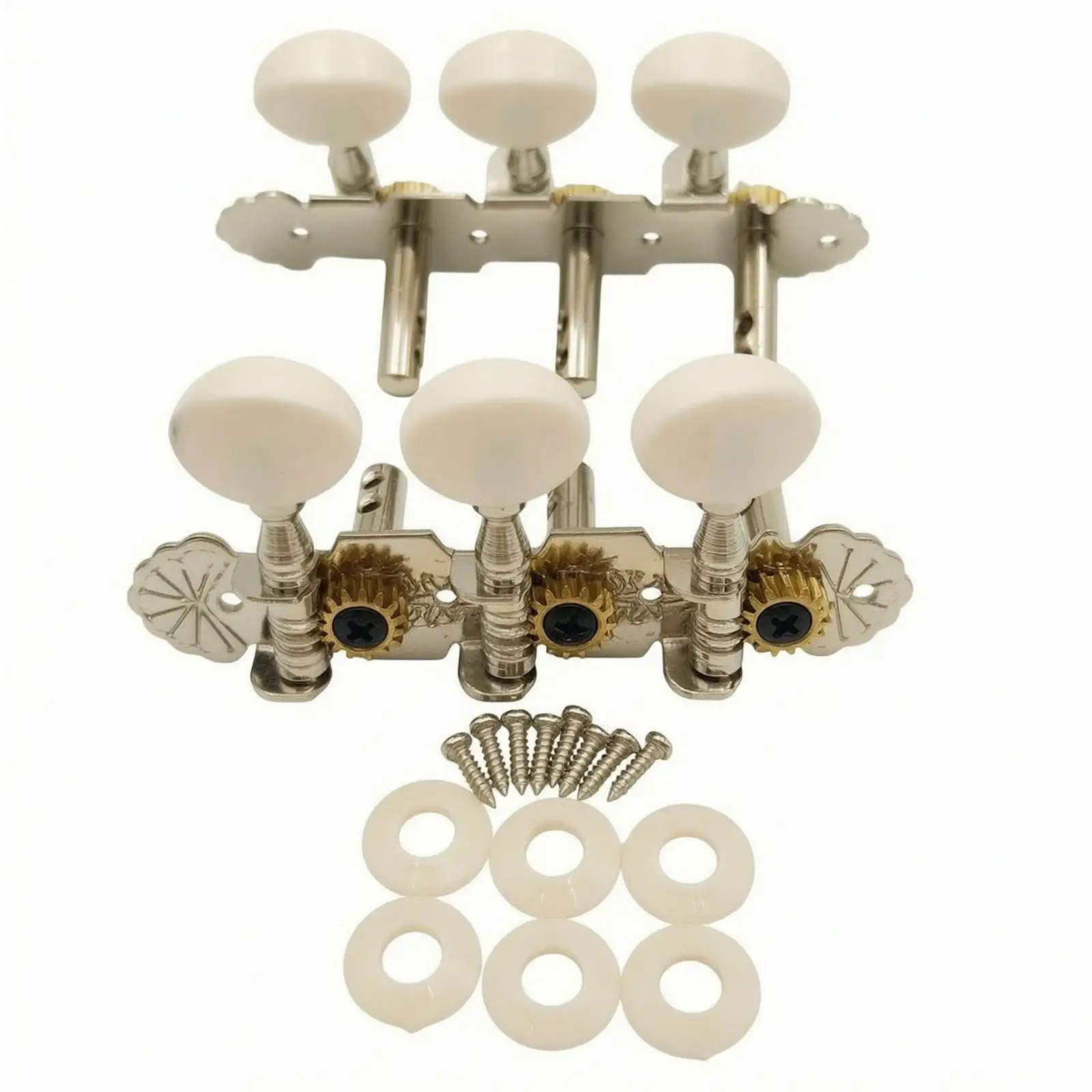 Metal String Tuning Peg Set for Six String Electric Guitar with Open Gears and Round Knobs