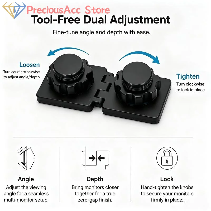 ^Universal Dual Monitor Alignment Clip Tool-Free Screen Connector Zero Gap Fixer Bracket Double-Sided Adhesive Mount Game Office