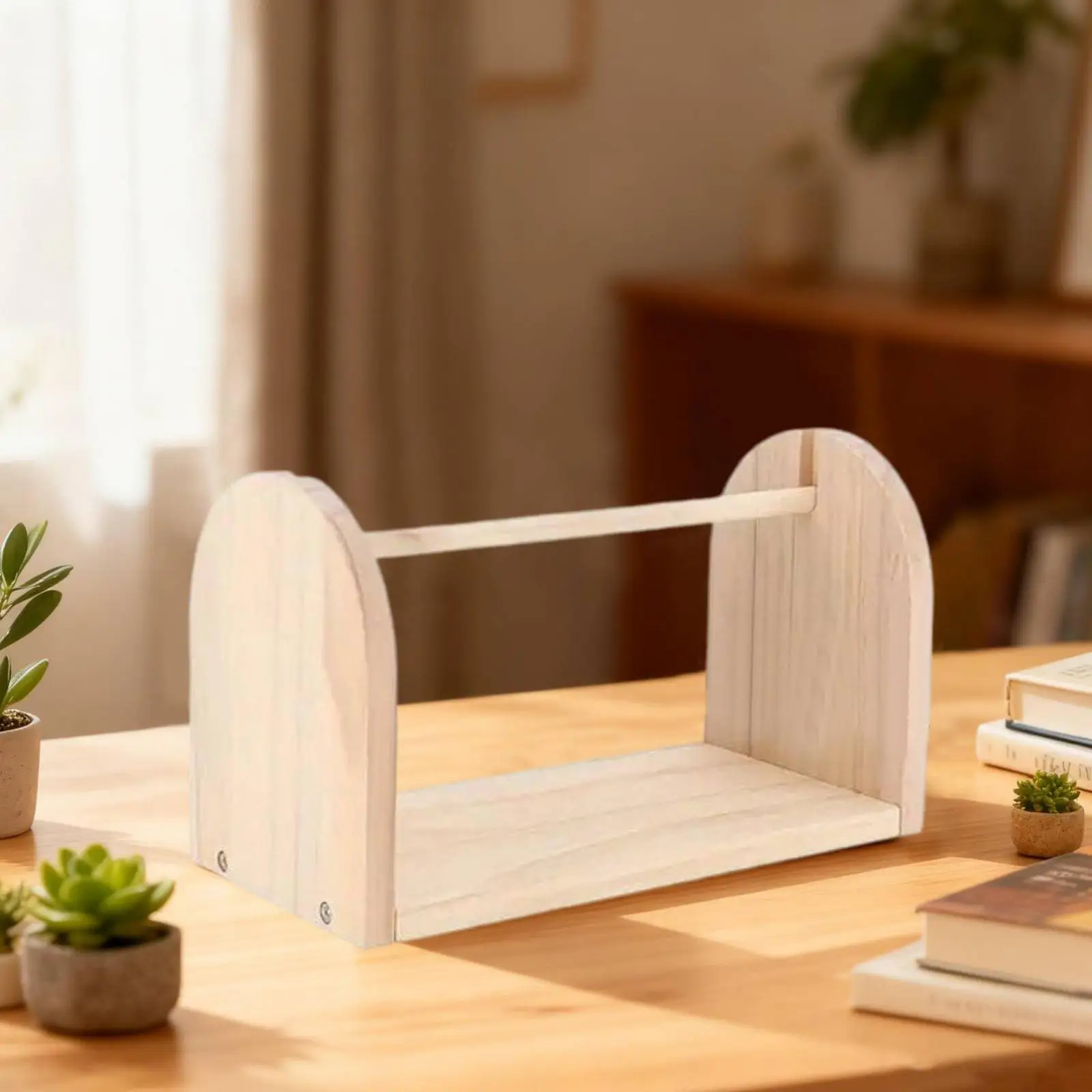Solid Wood Yarn Spool Shelf Holder for Knitting Crochet Thread Organizer with Smooth Rotating Rod