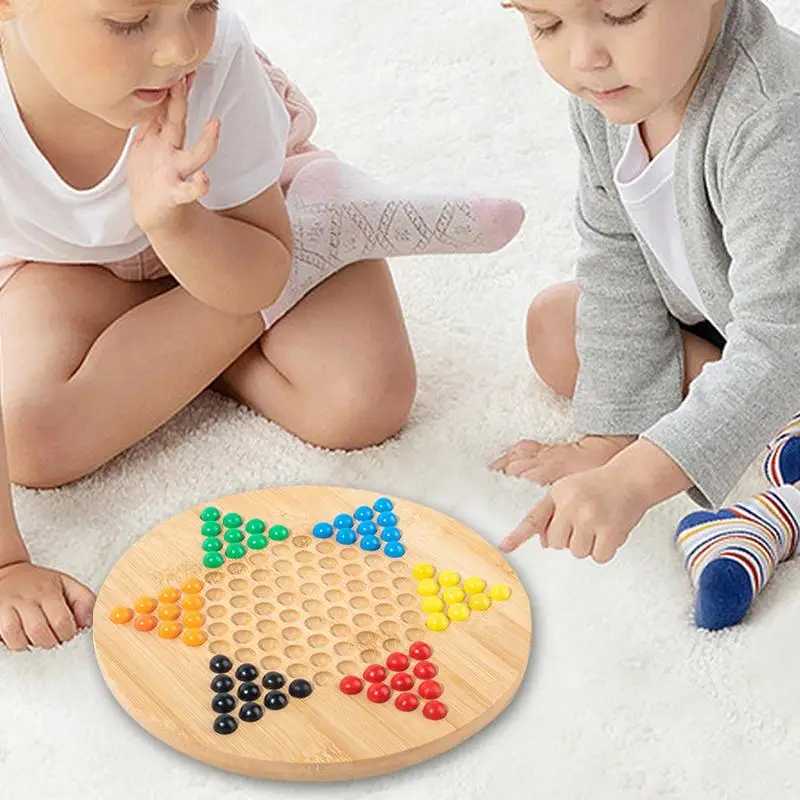 Chinese Checkers Game Set Wood Glass Beads Chinese Checkers Plate Strategy Puzzle Family Board Game For Boys Girls Friends Famil