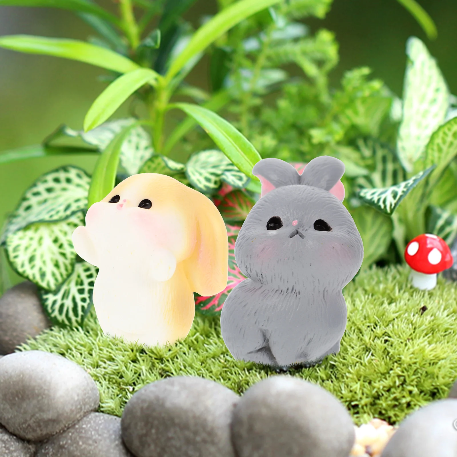 

16Pcs Adorable Bunny Resin Miniatures Garden Accessories Lightweight Creative Design Landscape Decor