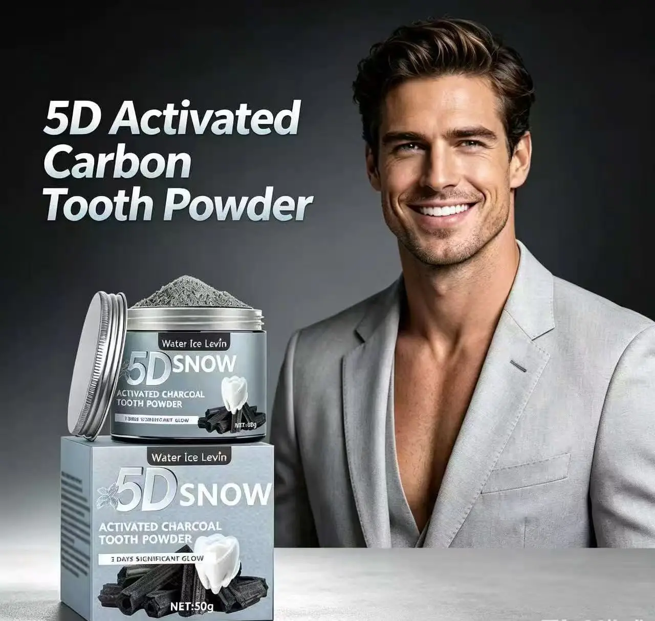 5D Activated Charcoal Tooth Powder Natural Deep Clean Stain Removing Oral Brightening Care Powder