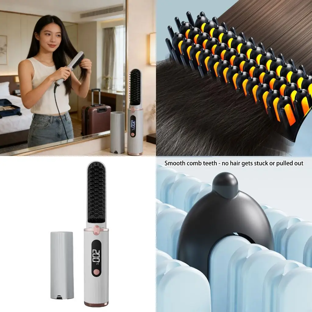   Rechargeable Straightener Comb With Customizable Temperature Levels And Protective Teeth For Gentle Styling