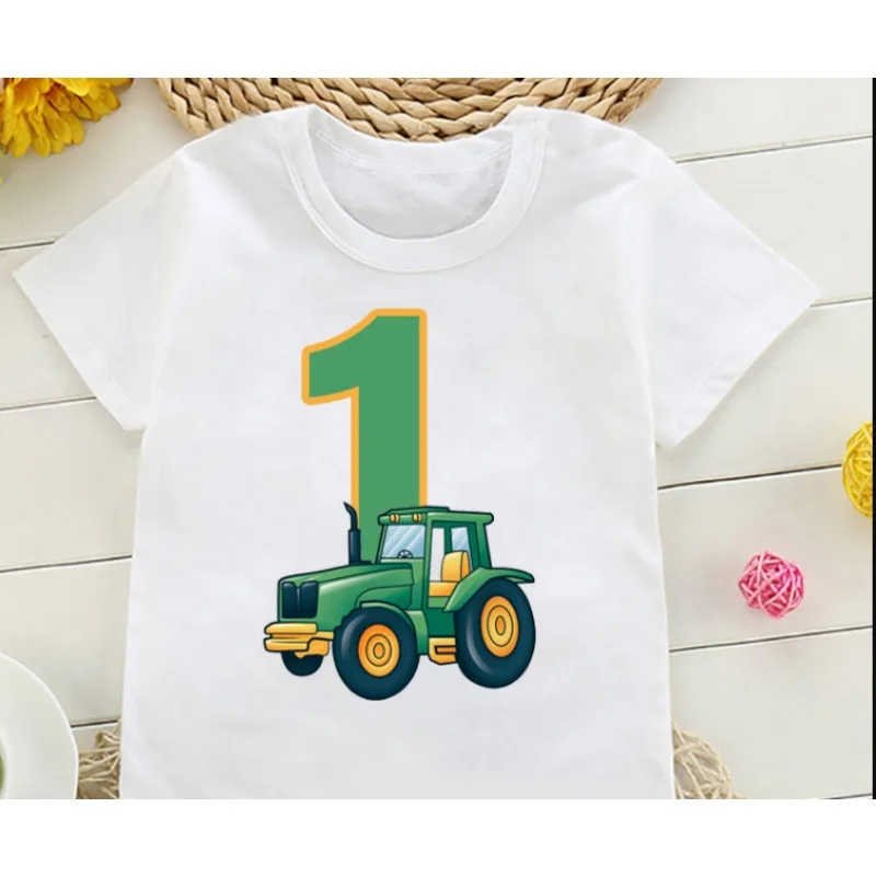 New Boys Cute Farmer Tractor Happy Birthday T Shirt Kids Birthday Party Gift Children Funny Present Clothes Boys Clothes Tee