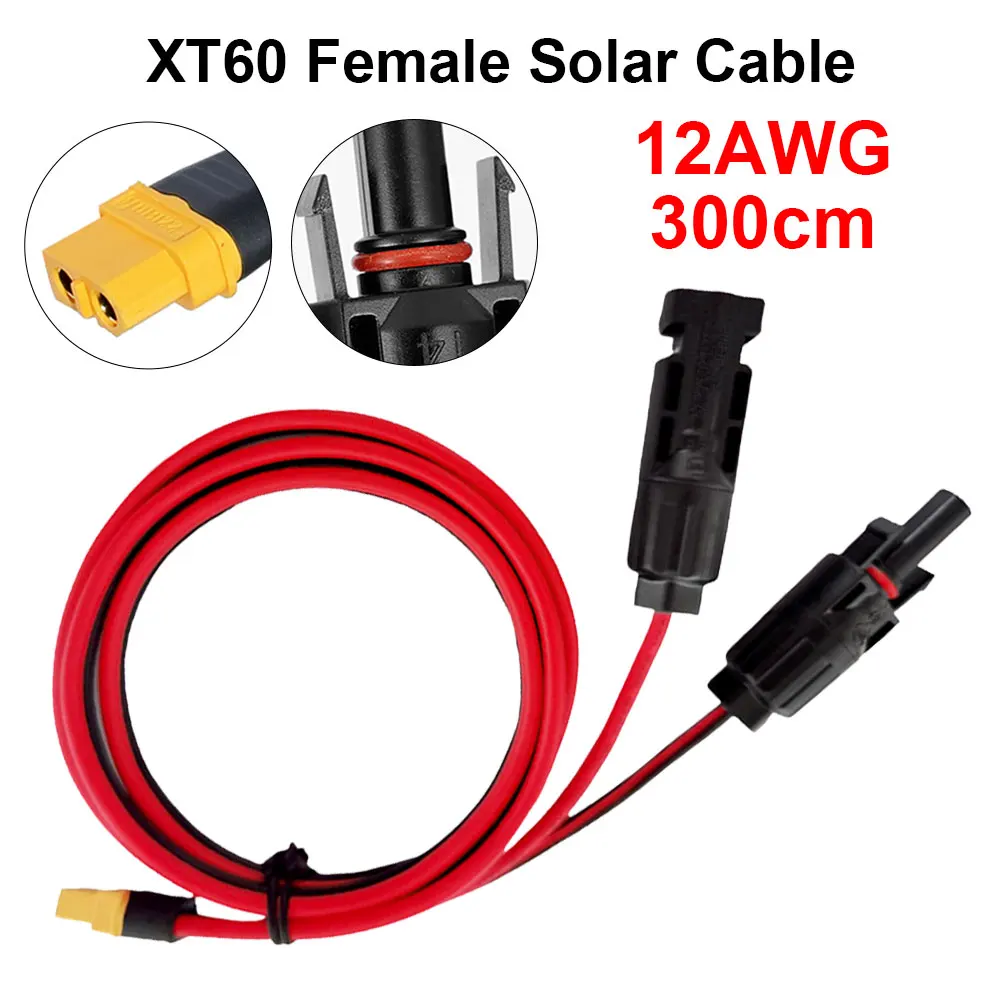 3M12AWG Flexible Heavy‑Duty Pure Copper XT60‑F To Solar Connector Extension Cable IP67 Waterproof 300V For Vehicle Power Station