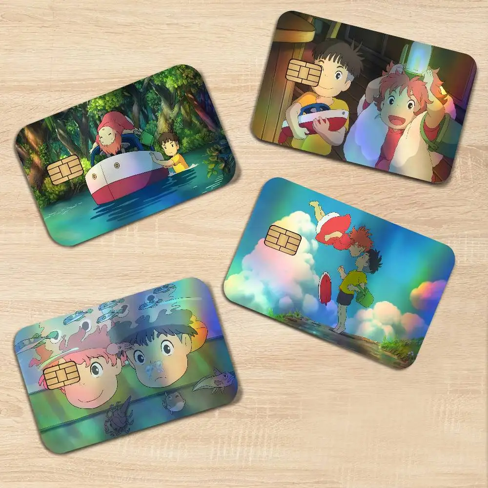 Cute P-PonyoS Movie On The Cliff Anime Laser Glow Bank Card Stickers Stylish Removable Personal Card Decals
